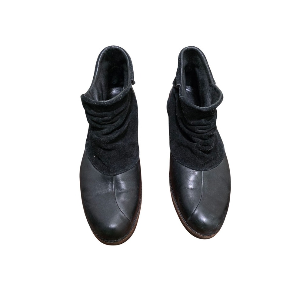 Patagonia Addie Ruffle‎ Women's Black Leather & Suede Ankle Boots Size 10